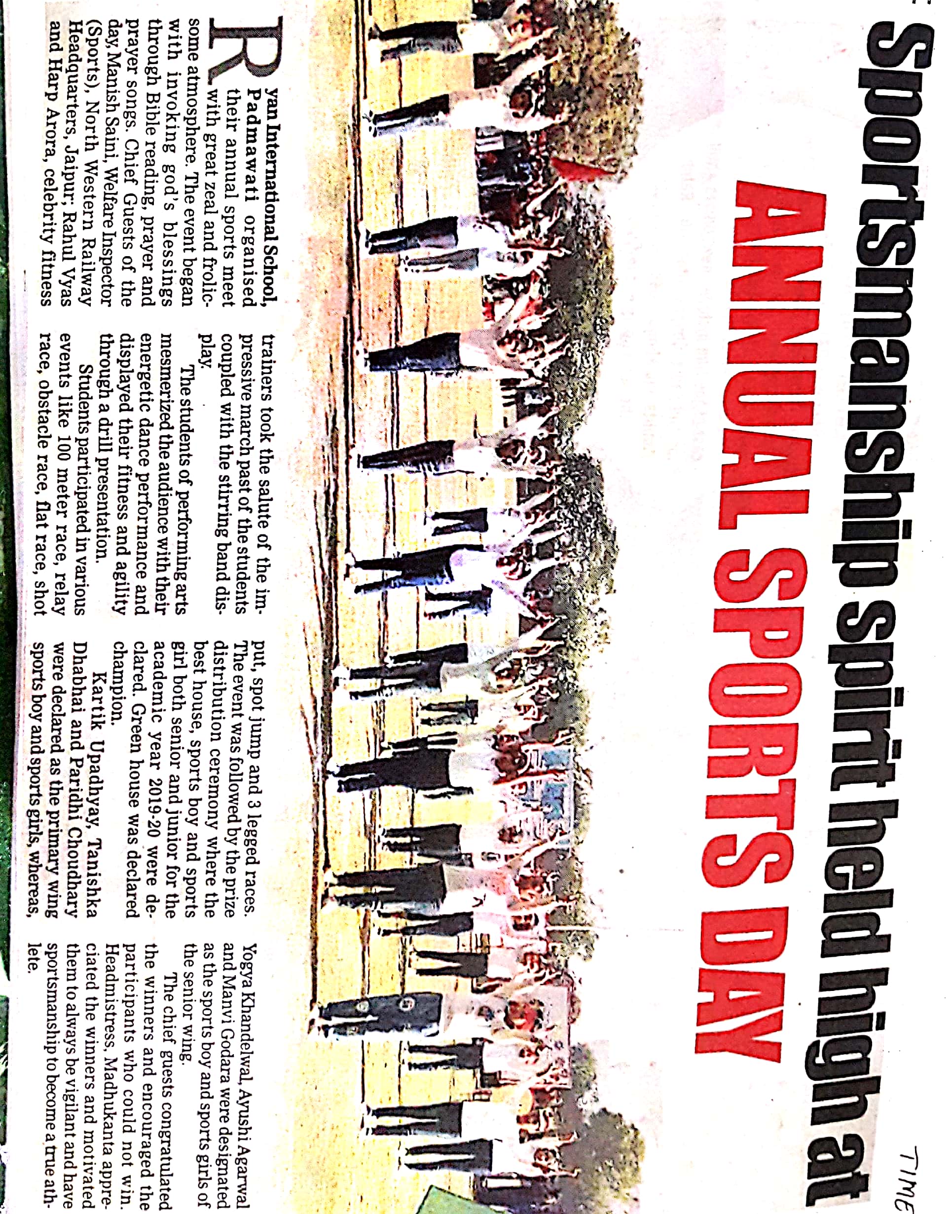 The event of Annual Sports Day was published in Times of India Newspaper - Ryan International School, Nirman Nagar - Ryan Group
